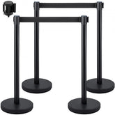 Black retractable belt stanchion set with durable stainless steel and heavy-duty bases.
