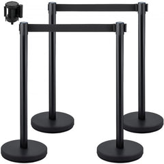 Black retractable belt stanchion set with durable stainless steel and heavy-duty bases.