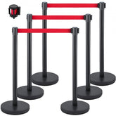 Bostome Crowd Control Stanchion Set with 6 black posts and red retractable belts for crowd management.