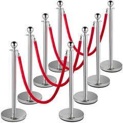 Bostome Crowd Control Stanchion Set with 8 silver posts and 5ft red velvet ropes for crowd guidance.