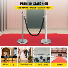Silver stanchion set of two with 5 ft black velvet rope for crowd control.