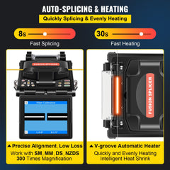 Bostome A-80S fiber fusion splicer kit with 5-inch LCD, showing 8s splicing and 30s heating features.