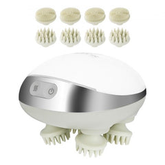 White electric scalp massager with heat, waterproof design, and soft silicone massage heads.