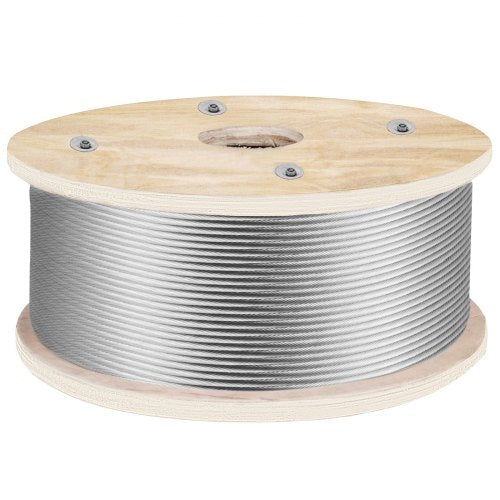Bostome 316 stainless steel wire rope in 3/16" diameter and 500ft length, 1x19 strand design.