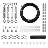 Bostome 164ft black vinyl coated stainless steel wire rope kit with turnbuckles, hooks, thimbles, and hardware.