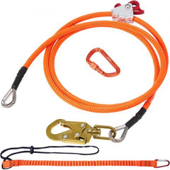 Bostome 10ft tree climbing rope with steel core, snap hook, and tool lanyard for safety.