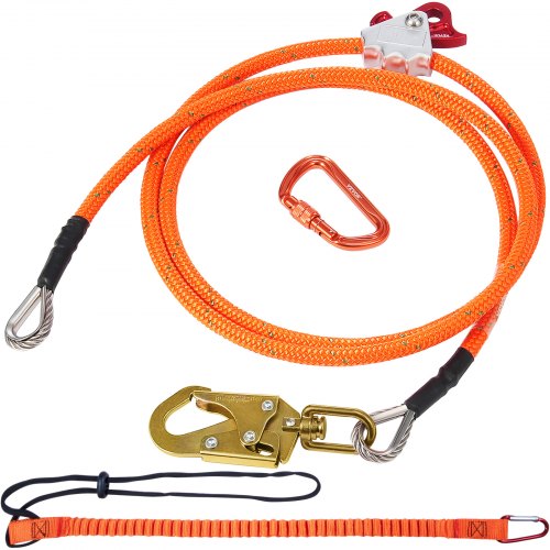 Bostome 16mm steel core flipline, 10ft long, with a steel snap hook and tool lanyard.