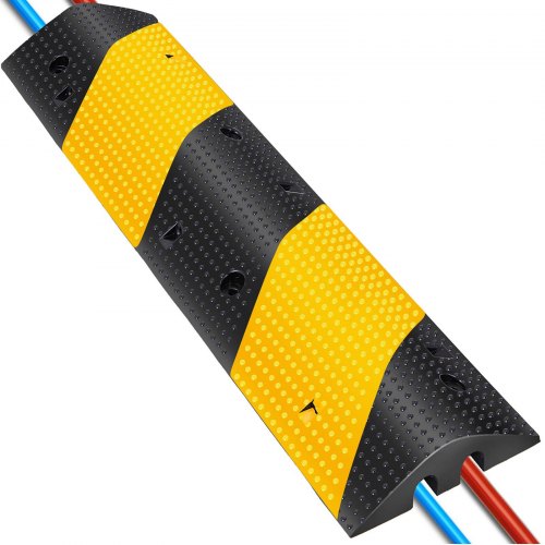 Bostome 2-channel rubber speed bump with reflective stripes and cable management channels.