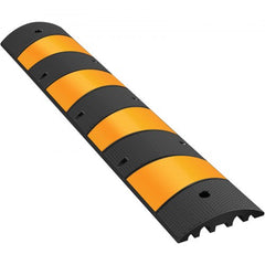 Bostome 6ft heavy duty rubber cable protector ramp with dual channels and high-visibility stripes.