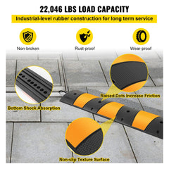 Bostome 6ft heavy duty rubber cable protector ramp with dual channels and high-visibility stripes.