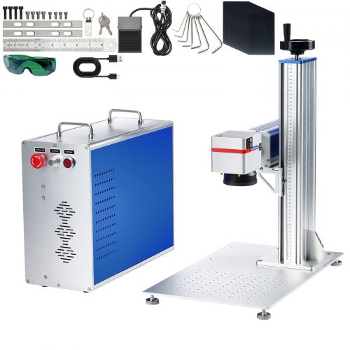 Bostome 30W Fiber Laser Engraver with red light focus and 5.9" worktable for precise engraving.
