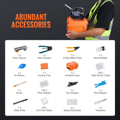 Bostome Fiber Fusion Splicer with 6-motor core alignment, 6s splicing, and accessory kit.