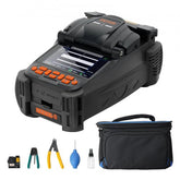 Bostome fiber fusion splicer with 6-motor core alignment, 4-inch LCD, and accessory kit in carry bag.