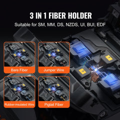 Bostome fiber fusion splicer with 6 motors, core alignment, 4-inch LCD, and 3-in-1 holder.