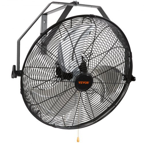 Black 18-inch industrial wall mount fan with adjustable tilt and waterproof design.