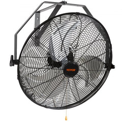 Black 18-inch industrial wall mount fan with adjustable tilt and waterproof design.