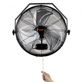 Two Bostome 18" industrial wall mount fans with three-speed settings and waterproof design.