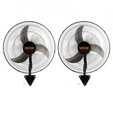 Two Bostome 18-inch oscillating wall mount fans with metal construction and adjustable airflow.