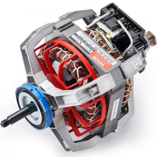 Close-up view of a 1/3 HP dryer drive motor with exposed windings and mounting brackets.