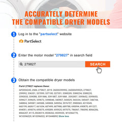 279827 dryer drive motor, 1/3 HP, 1690 RPM, for Kenmore and Whirlpool.