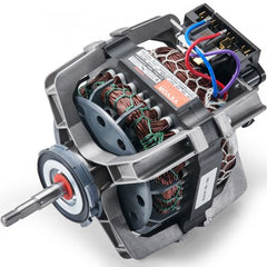 Close-up view of the DC31-00055G 1/3 HP dryer drive motor with exposed windings and wiring.