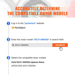 DC31-00055G 1/3 HP 1630 RPM dryer drive motor for Samsung and Kenmore.