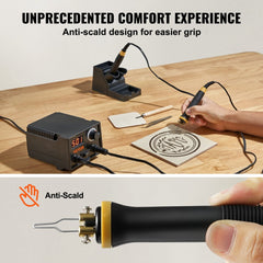 Bostome wood burning kit with adjustable 200-700°C station, dual pyrography pens, and anti-scald grips.