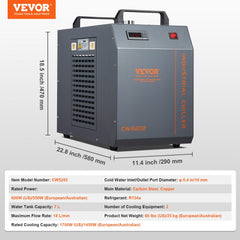Industrial water chiller with a 7L tank and 18L/min flow rate for laser engraving machines.