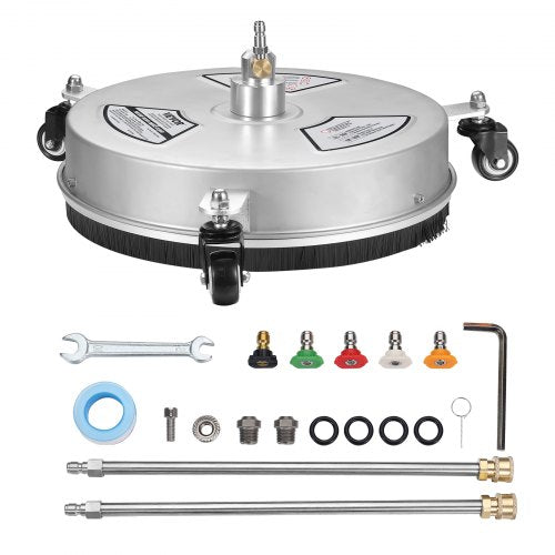 15-inch stainless steel pressure washer surface cleaner with dual-nozzle rotation.