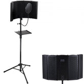 Bostome 5-panel microphone isolation shield with adjustable tripod stand for clear audio recording.