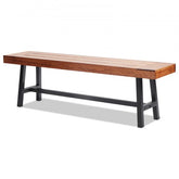 Bostome 63-inch wooden outdoor garden bench with metal legs and natural wood grain finish.