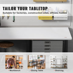 White particle board desktop measuring 47.2 by 29.5 by 1 inches with 220.5 lbs capacity.