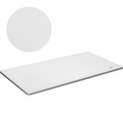 White rectangular particle board desk table top measuring 60" x 25" with rounded corners.