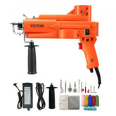 Orange Bostome electric carpet tufting machine with accessories, yarn, and tools kit.