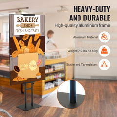 Black aluminum adjustable double-sided poster stand with a height of 75 inches.