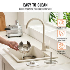 Stainless steel burger patty maker with a 5-inch press and adjustable thickness for uniform patties.