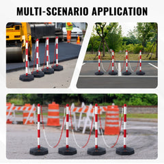Red and white adjustable traffic delineator post cones with reflective strips, 4 pack.