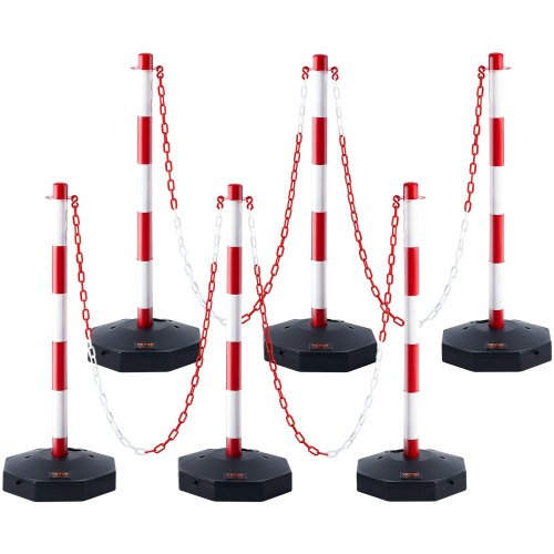 Red and white adjustable traffic delineator post cone with a fillable base and reflective strip.