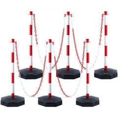 Red and white adjustable traffic delineator post cone with a fillable base and reflective strip.