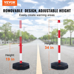 Red and white adjustable traffic delineator post cones with a fillable base and reflective strip.