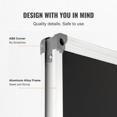 70x40 inch magnetic dry erase blackboard with aluminum frame and ABS corners.
