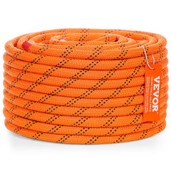 Double braided polyester climbing rope, 1/2" thick and 120ft long, with heat-fused ends.