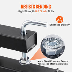 Clamp-on pallet forks with 60-inch length, high-strength 8.8 grade bolts, and enhanced stability features.