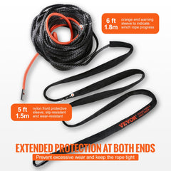 Synthetic winch rope in orange and black, 3/16" x 50', with a forged steel hook.