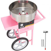 Pink Bostome electric cotton candy machine with stainless steel bowl and wheeled cart.