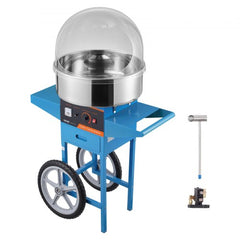 Bostome commercial cotton candy machine with blue cart, 1000W, stainless steel bowl, and wheels.