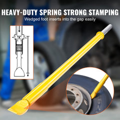 Yellow 46.3-inch heavy-duty steel tire bead breaker slide hammer with wedge tip and ergonomic handle.