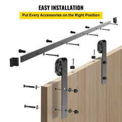 Bostome 11FT sliding barn door hardware kit made of heavy-duty carbon steel with nylon rollers.