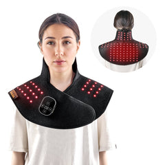 Wearable red light therapy pad for neck and shoulder with dual wavelengths and 140 LEDs.