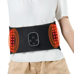 Red light therapy belt with 112 LEDs, adjustable modes, and portable design for pain relief.
